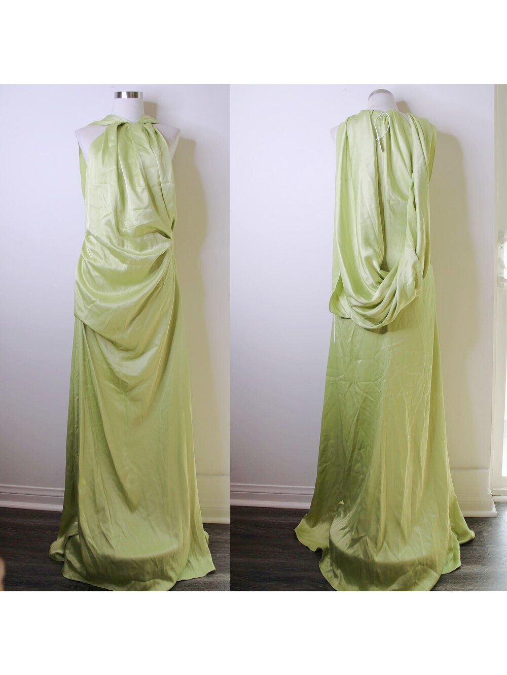 NWT Rachel Gilbert Lime Hallie Draped Cape Gown - 10